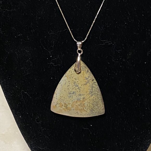 Natural Earthy Dendritic Jasper Pendant, Large Genuine Gemstone Triangle Pendant - Picture 8 of 11